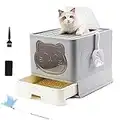 HelloMiao Fully Enclosed Cat Litter Box with Lid, Foldable Extra Large Cat Toilet, Drawer Type Cat Litter Tray with Plastic Scoop, Suitable for Cats Under 17.6Ib(8kg), with Deodorizing Filter Cotton