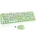 MoMoOne Wireless Computer Keyboards Mouse Combos Set, Colored Retro Round Keycaps, Colorful QWERTY Typewriter Full Size Keyboards, 2.4GHz USB Receiver Connection(Green-Colorful)