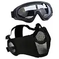 Aoutacc Kit de protection Airsoft avec demi-masque en maille avec protection des oreilles et lunettes - Pour CS/Chasse/Paintball/Tir, Noir