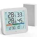 VOCOO Wireless Thermometer Indoor Outdoor Hygrometer with 1 Remote Sensors,Digital Humidity Temperature Gauge Meter Monitor with Backlit Clock Min/Max Value, ℉/℃ Air Indicator for Home, Greenhouse