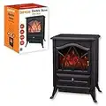 Benross 44230 1800W Freestanding Electric Fireplace Stove Heater / Black Cast Iron Finish With Burning Flame Effect / 2 Heat Settings With Adjustable Thermostat / Auto-Shut Off