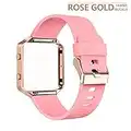 AIUNIT Compatible with Fitbit Blaze Band and Frame, Replacement Small Bands Accessories Wristband Watch Sport Strap for Fitbit Blaze Smart Fitness Tracker Women Men Boys(Pink Band & Gold Rose Frame)