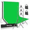 MOUNTDOG Photo Backdrop Stand Kit 10x6.5ft Background Stand Support System with 3 Muslin Backdrop Kits(White/Black/Chromakey Green Screen Kit) and Carry Bag for Portrait,Photo Video,Photography Studio