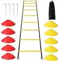 YSBER Agility Ladder Football Training Equipment Set 6M-12-Heavy Plastic Ladder,10 Disc Cones and 4 Nail, Used for Football Training, Tennis and Boxing Training