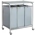 ARTALL Heavy-Duty Laundry Sorter Cart with Ironing Board and wheels Laundry Trolley with 3 Removable Bags Laundry Basket, Light Grey