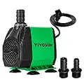 VIVOSUN 800GPH Submersible Pump(3000L/H, 24W), Ultra Quiet Water Pump with 10ft. High Lift, Fountain Pump with 6.5ft. Power Cord, 3 Nozzles for Fish Tank, Pond, Aquarium, Statuary, Hydroponics