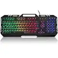 WisFox Office Teclado Gaming con Cable USB, Metal Retroiluminado RGB Teclados para Juegos, Resiste al Agua Anti-Ghosting Teclado para PC/Laptop / PS4 / Xbox One