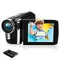 Vmotal Videokamera GDV8250 Wiederaufladbare Digitalkamera FHD 1080P 24MP Camcorder 270 Grad LCD Drehbarer Bildschirm, Camcorder für Kinder/Jugendliche/Studenten/Anfänger/ältere Menschen