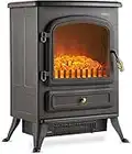 VonHaus Electric Stove Heater 1850W – Electric Fireplace – Indoor Log/Wood Burner Effect, Freestanding Fire, Portable, LED Flame, 2 Heat Settings, Adjustable Thermostat, Black – L41 x W27 x H54cm