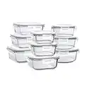Bayco Glass Storage Containers with Lids, 9 Sets Glass Meal Prep Containers Airtight, Glass Food Storage Containers, Glass Containers for Food Storage with Lids - BPA-Free & Leak Proof
