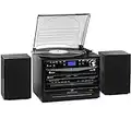 AUNA 388-DAB+ - Chaîne HiFi, Radio CD, 2 Enceintes, Fonction BT, Tuner Radio FM/Dab+, Platine Vinyle, Lecteur CD avec MP3, 2 platines Cassette, USB et SD, Fonction d'encodage - Noir