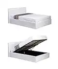 Direct Furniture Suppliers 4ft Small Double White Ottoman Lift Up Storage Faux Leather Bed