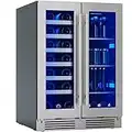 Zephyr Presrv 24'' Wine Fridge & Beverage Refrigerator Dual Zone Under Counter - Mini Wine Cooler Cellars Small Beer Fridge Cabinet Drink Chiller Freestanding with French Glass Door 21 Bottles, 64 Cans