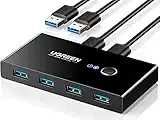 UGREEN USB Switch, 2 in 4 out, USB 3.0, Commutatore USB 2 Ingressi 4 Uscite per Mouse, Tastiera, Scanner, Stampante, Chiavetta, Hard Drive, 2 Cavi USB 3.0 da 1,5M in Dotazione