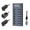 Hub USB Alimenté，WLXKJY Aluminium USB Hub 3.0 à 7 Ports Multiprise USB 3.0 avec 12V/3A Alimentation Externe Multi Port USB Hub, 5 Gbit/s,Commutateurs Individuels et Indicateur LED