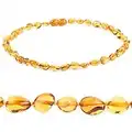 AMAZING AMBER Necklace - 100% Authentic Amber (Golden Honey, 13.5 inches), Certified Amber Necklace with Safety Clasp and Knotted Beads - Real Amber Necklace