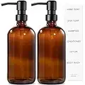 MIUSITE 2 Pack Amber Soap Dispenser with Stainless Steel Pump,500ml Brown Glass Soap Dispensers, Hand and Dish Soap Dispenser for Kitchen & Bathroom, Refillable Amber Glass Bottle with Pump and Label