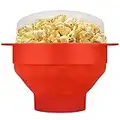 Flexzion Popcorn Popcorn Machine à micro-ondes avec couvercle, bol pliable en silicone, récipient de stockage de qualité alimentaire pour fêtes, enfants et adultes, film, camping Rouge