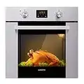 Single Wall Oven, 24" Built-in Electric Wall Oven, 240V 3200W 2.3Cu.f Convection Wall Oven with Rotisserie, 5 Cooking Modes, Mechanical Knob Control, Transparent Window, Stainless