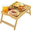 Pipishell Bamboo Bed Tray Table with Foldable Legs, Breakfast Tray for Sofa, Bed, Eating, Working, Used As Laptop Desk Snack Tray