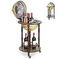 GiantexUK 330MM/360MM Globe Drinks Cabinet, Unique Eucalyptus Wooden Mini Bar Cart with Open Shelves, Retro Movable Whisky Wine Spirits Trolley for Home Restaurant(Cream,330MM)