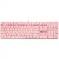 MECOOL Teclado mecánico para juegos con cable, teclado retroiluminado blanco, interruptores rojos, tamaño completo, 104 teclas, diseño de EE. UU., color rosa