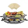 Andrew James 8 Person Traditional Raclette Grill with 8 Pans & Spatulas | Adjustable 1200W Thermostatic Control | Easy Clean Non-Stick Surfaces | Perfect for Parties and Indoor Use