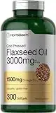 Flaxseed Oil Softgels 3000mg | 300 Count | High Potency | with Omega 3 6 9 | Non-GMO, Gluten Free | Cold Pressed Flax Seed | by Horbaach