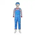 FOGHORN Chucky Halloween Costume for Boys and Girls, Child’s Play Chucky Cosplay Costume Include Jumpsuit Tops Hat (XL, Blue)