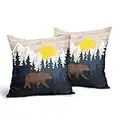 hodmadod Bear Pillow Covers 18X18 Inch Set of 2 Mountain Forest Wildlife Animal Bear Blue Pillows Case Rustic Linen Square Western Cabin Outdoor Pillow Covers for Lodge Patio Bedroom Decor…