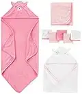 Simple Joys by Carter's Baby Girls' 8-Piece Towel and Washcloth Set, Pink/White, One Size