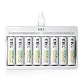 EBL 8Pcs Piles Rechargeables AA 2800mAh avec Chargeur de Piles Rapide Individuel 9010, Chargeur de Piles AA AAA Ni-MH avec Indicateur LED Intelligent, Charge Rapide de 8 Slots Indépendants