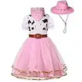 Soyoekbt Cowgirl Costume for Girls Halloween Party Dress Up with Cowboy Hat Pink 7-8 Years