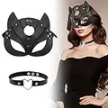 Catwoman Maske Und Choker-Set, Katze Maske Leder Maske Katzenmaske Maske Damen Schwarze PU Katzenmaske Maskerade Maske Halbgesichtsmaske FüR Halloween Cosplay