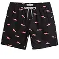 MaaMgic Mens Quick Dry Swim Trunks with Mesh Lining Flamingo Boardshorts, Black Pink Shark, Large ( Waist:33inches-35inches )