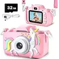 Goopow Kids Camera Toys for 3-8 Year Old Girls,Children Digital Video Camcorder Camera with Unicorn Soft Silicone Cover, Best Christmas Birthday Festival Gift for Kids - 32G SD Card Included