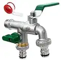 SHYNE Premium 1/2 Zoll Doppel-Wasserhahn aus Messing rost-, und frostsicher + 2X Gratis Schlauchanschlüsse + PTFE Band + Ebook | für Garten, Waschmaschine, Regentonne