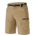 TACVASEN Men's Hiking Cargo Shorts Quick Dry Casual Breathable Shorts with Belt Khaki, 34