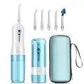 GEEDIAR Idropulsore Orale Irrigatore Dentale Elettrico, Senza Fili, Portatile, Viaggio, USB Ricaricabile per Una Migliore Igiene Orale, con 5 accessori, con Bocchetta per Naso, 460g, 150ml, blu/bianco