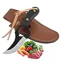 Mini-Cleaver, Scharfes Steakmesser mit Loch, Geschmiedetes Handgefertigtes Tischmesser, Leichtes und Tragbares Schneidemesser, Bequemer Griff, mit PU-Etui, Geeignet für Küche, Camping (Braun)