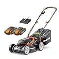 WORX 40V Cordless 34cm Lawn Mower WG779E with 2 x 2.5Ah Batteries & Dual Port Charger, Cutting Height 20-70mm Powershare 30L Grass Bag Cutting Width Up to 280m²