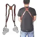 Coolty Camera Shoulder Strap for Two Cameras, Adjustable Leather Camera Strap, Dual Shoulder Digital Camera Leather Harness, Camera Accessories for DSLR/SLR (Brown)