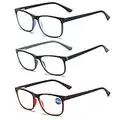 MMOWW 3er-pack Lesebrille Damen und Herren - Anti-blaue Computerbrille mit Federscharnieren（Grau+Blau+Rot,+3.0