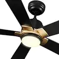 SMAAIR Smart Wifi LED Ceiling Fan, 52inch Plywood Outdoor smart ceiling fan with Remote, Compatible with Alexa/Google Assistant/Siri Shortcut, App control with Timer and Schedule (Black/Gold)