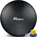 TRESKO® Ballon de Gymnastique | Anti-éclatement | Boule d'assise | Balle de Yoga | Balles d'exercices Fitness | 300 kg | avec Pompe à air | Noir | 65cm