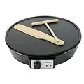 Schallen Black 1000W Electric Traditional Pancake & Crepe Maker Machine, 12" Hot Plate and Utensils Included