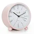 FLOITTUY Super Silent 5 Colors Alarm Clock,Beep Wake Round Alarm Clock with Night Light,Battery Operated,Easy Set,Simple & Retro for Desk, Bedroom and Home Decoration(Pink)