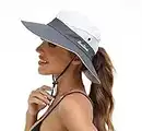 Womens Summer Sun Hat Beach Hat Wide Brim Outdoor UV Protection Hat Foldable Cool Mesh Ponytail Bucket Hat (Grey+Beige)