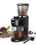 Aigostar Conical Burr Coffee Grinder, Electric Coffee Bean Grinders, Portion Control, Multiple Grind Settings, Black, Hills 30H1L