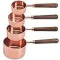 Goeielewe Set of 4 Stainless Steel Measuring Cups, Copper Plated Nesting Measuring Cup Set with Walnut Wood Handle for Dry and Liquid Ingredients (Cups Set: 1/4, 1/3, 1/2, 1 Cup)